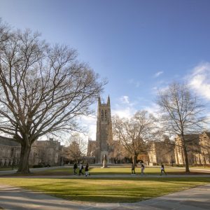 The plaque making the Abele Quad on Duke's West Campus.